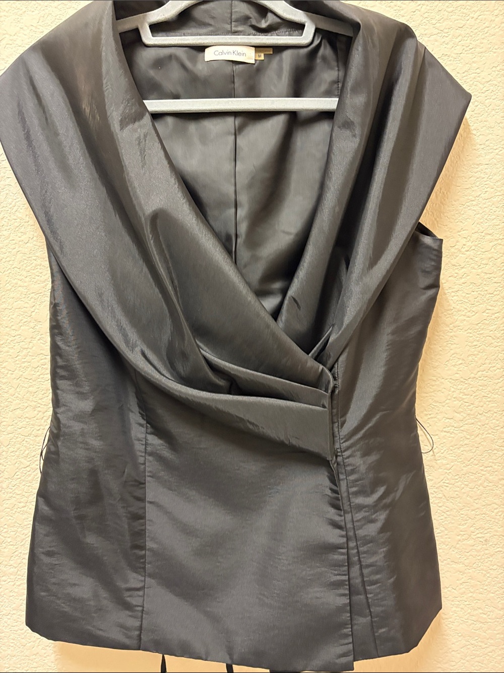 Calvin Klein One-Shoulder Black Satin Draped Top